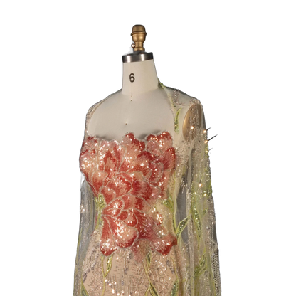 The Sadeem – champagne sequin mermaid evening gown with cape | Riviera Couture