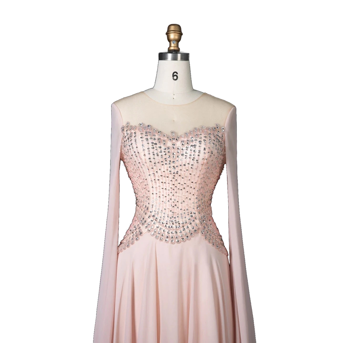 The Rahaf – pink beaded cape sleeve A-line evening gown | Riviera Couture