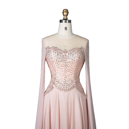 The Rahaf – pink beaded cape sleeve A-line evening gown | Riviera Couture