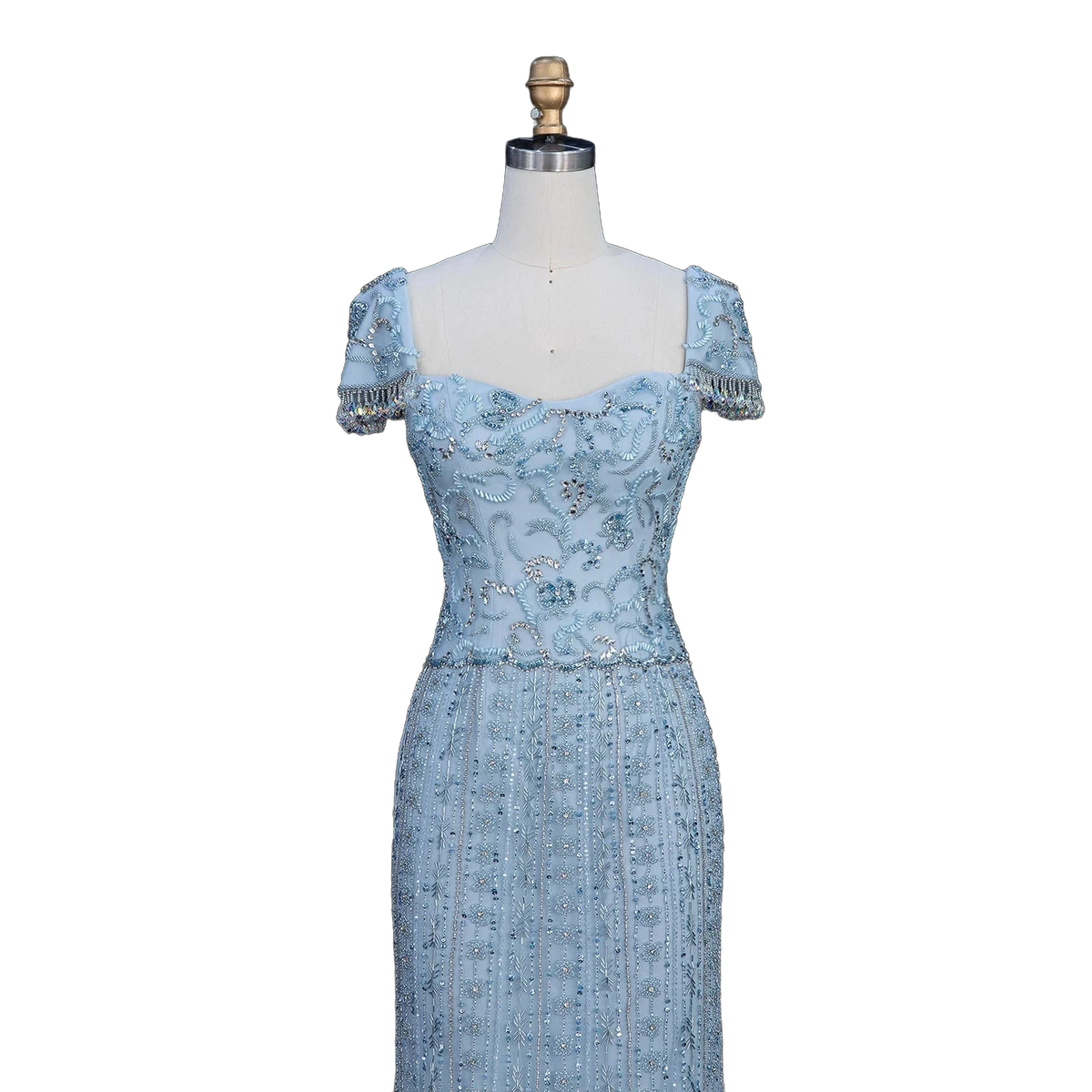 The Qamar – blue heavy beaded sweetheart mermaid gown | Riviera Couture
