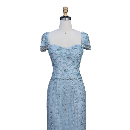 The Qamar – blue heavy beaded sweetheart mermaid gown | Riviera Couture