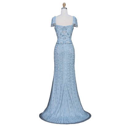 The Qamar – blue heavy beaded sweetheart mermaid gown | Riviera Couture