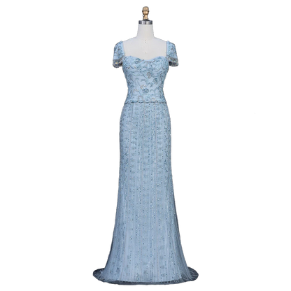 The Qamar – blue heavy beaded sweetheart mermaid gown | Riviera Couture