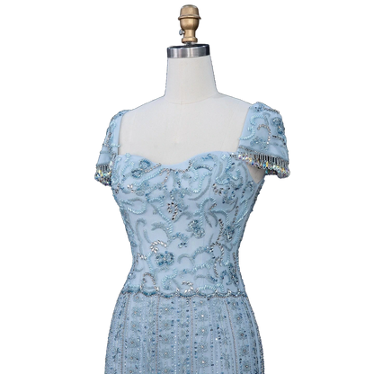The Qamar – blue heavy beaded sweetheart mermaid gown | Riviera Couture