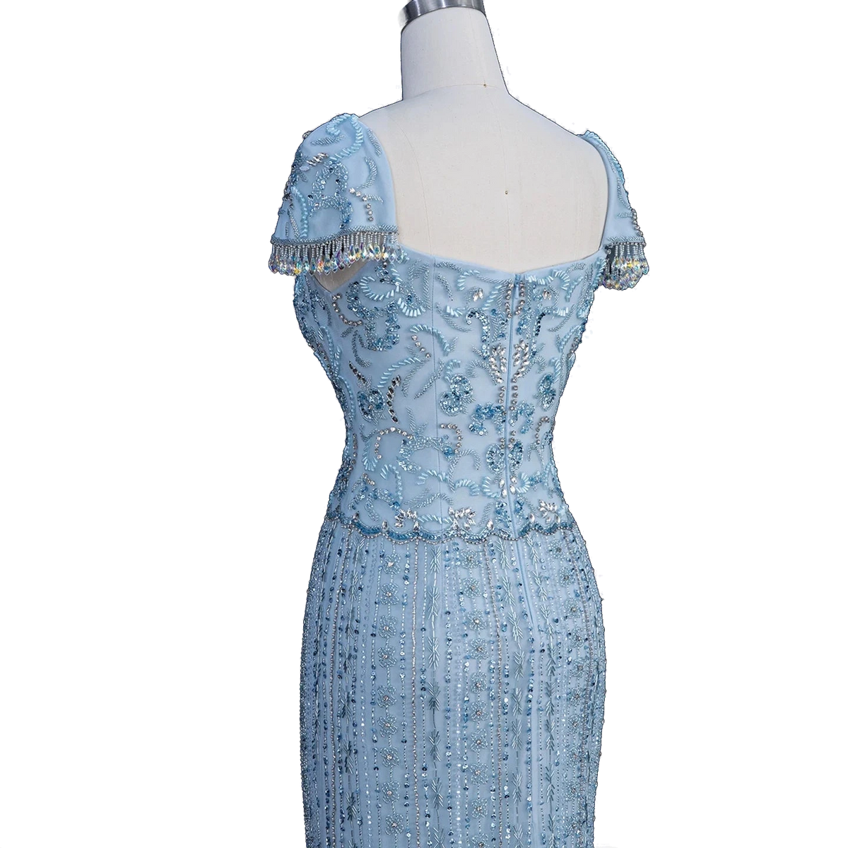 The Qamar – blue heavy beaded sweetheart mermaid gown | Riviera Couture