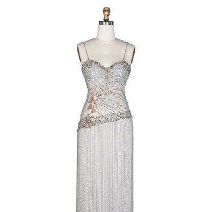 The Fayrouz – aqua beaded tassel mermaid evening gown | Riviera Couture