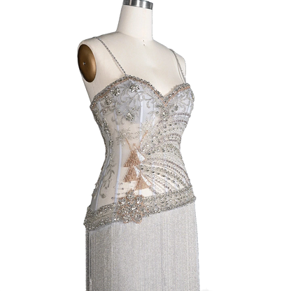 The Fayrouz – aqua beaded tassel mermaid evening gown | Riviera Couture