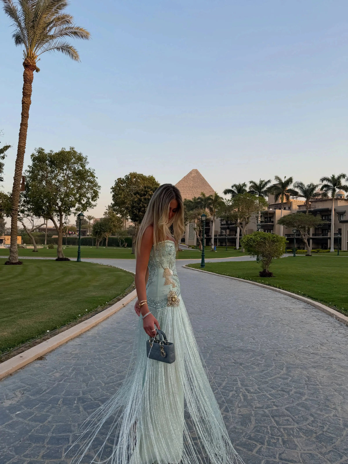 The Fayrouz – aqua beaded tassel mermaid evening gown | Riviera Couture