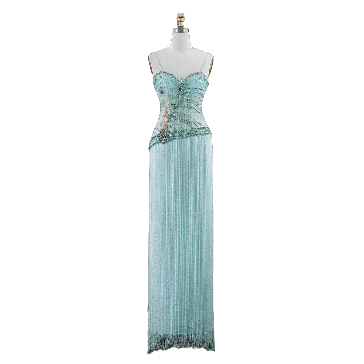 The Fayrouz in aqua – aqua beaded tassel mermaid evening gown | Riviera Couture