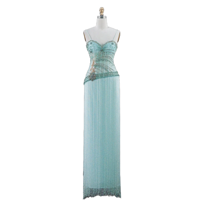 The Fayrouz in aqua – aqua beaded tassel mermaid evening gown | Riviera Couture