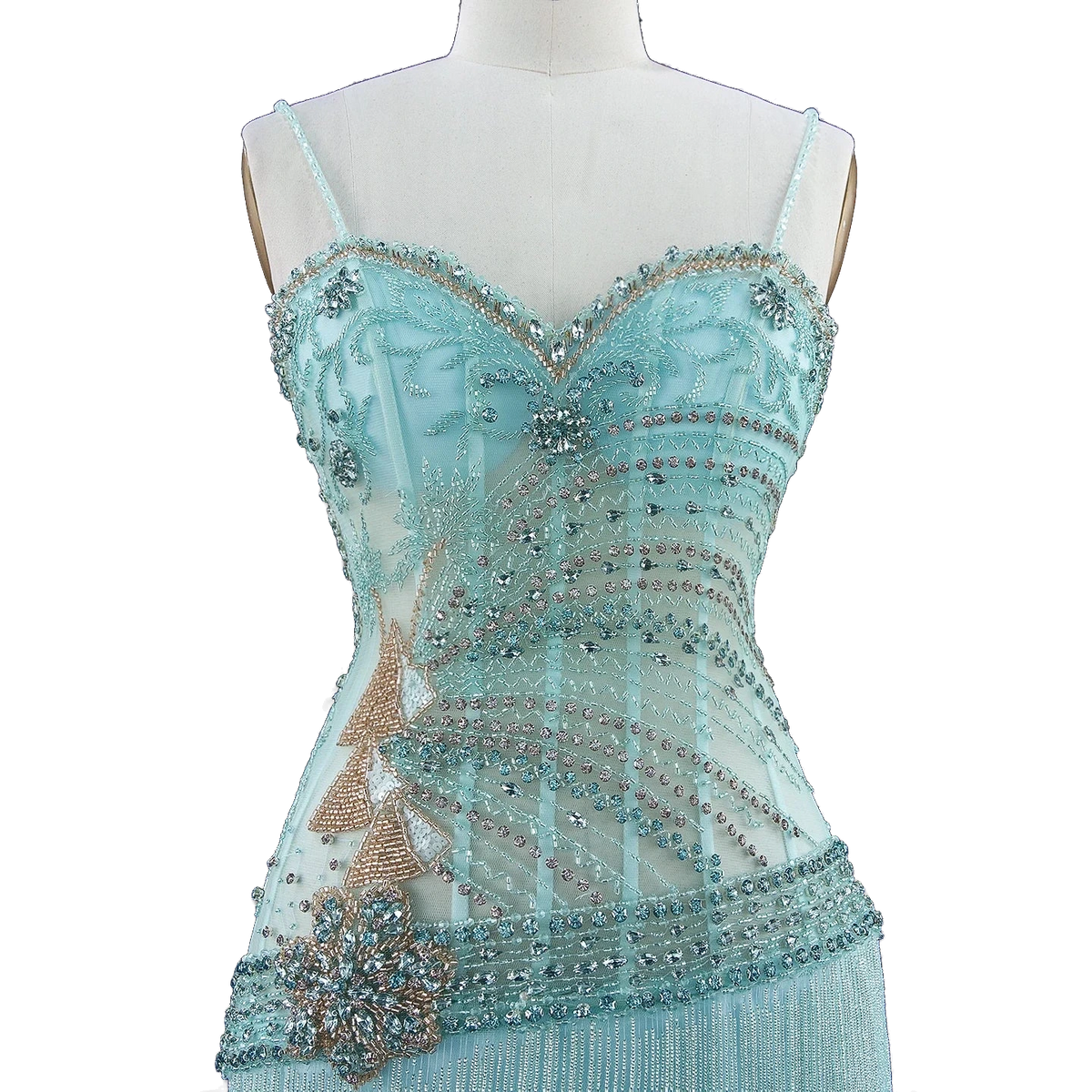 The Fayrouz – aqua beaded tassel mermaid evening gown | Riviera Couture
