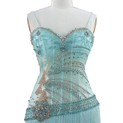 The Fayrouz – aqua beaded tassel mermaid evening gown | Riviera Couture