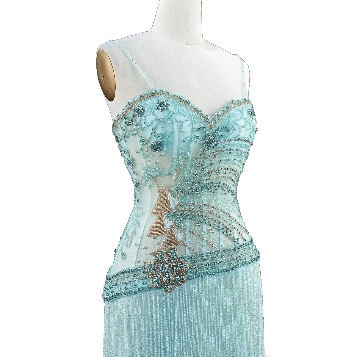 The Fayrouz – aqua beaded tassel mermaid evening gown | Riviera Couture