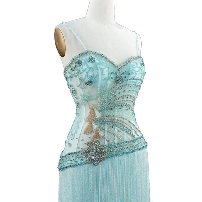 The Fayrouz – aqua beaded tassel mermaid evening gown | Riviera Couture