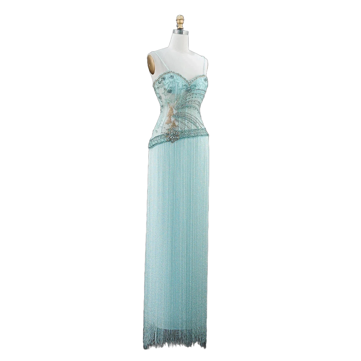The Fayrouz – aqua beaded tassel mermaid evening gown | Riviera Couture