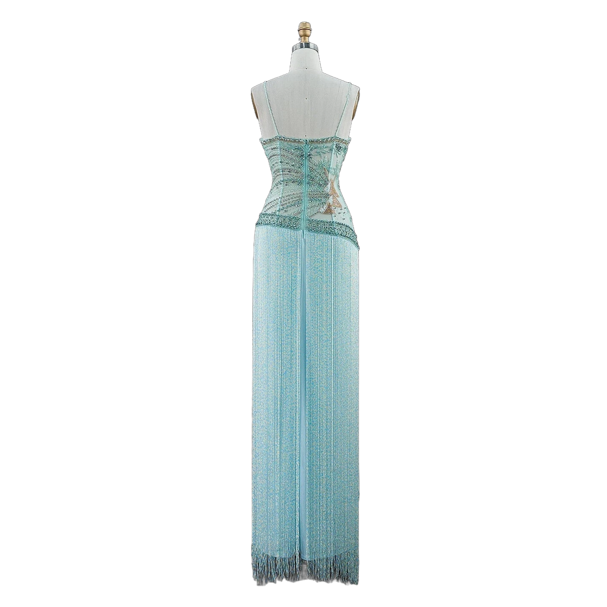 The Fayrouz – aqua beaded tassel mermaid evening gown | Riviera Couture