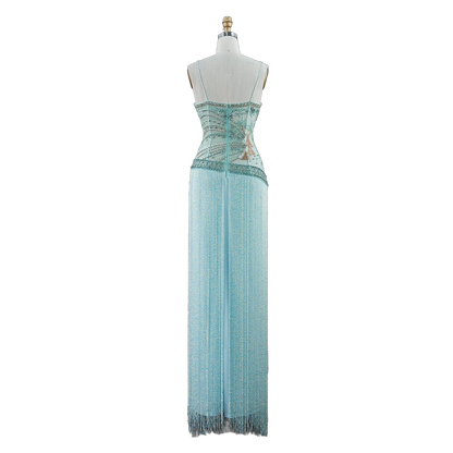 The Fayrouz – aqua beaded tassel mermaid evening gown | Riviera Couture
