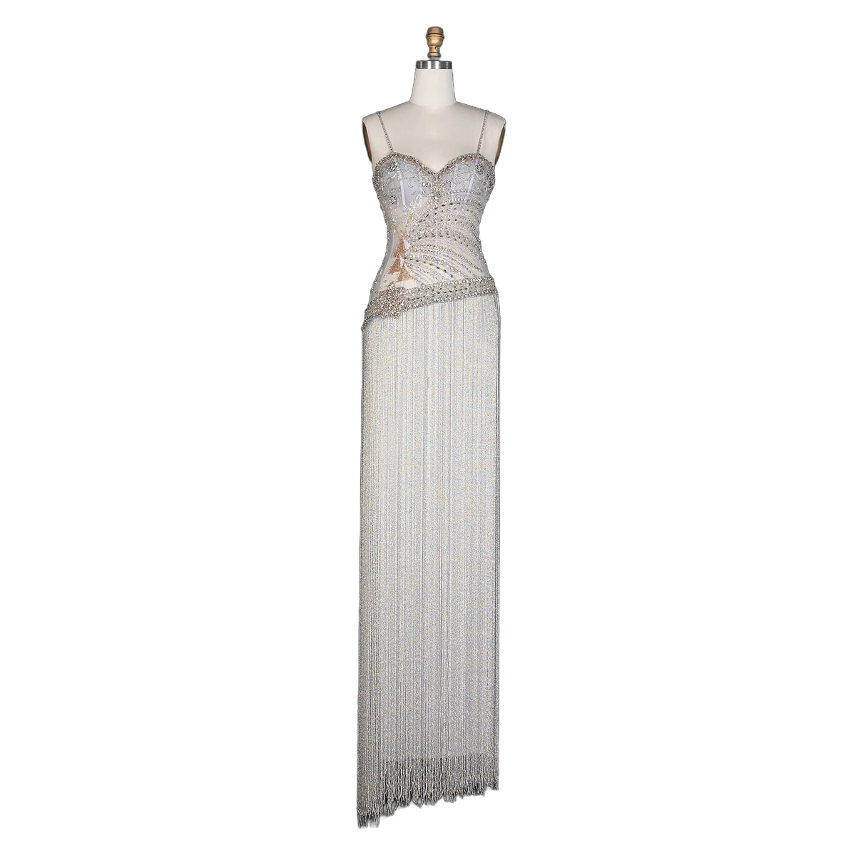 The Fayrouz in gray – aqua beaded tassel mermaid evening gown | Riviera Couture