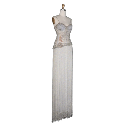 The Fayrouz – aqua beaded tassel mermaid evening gown | Riviera Couture