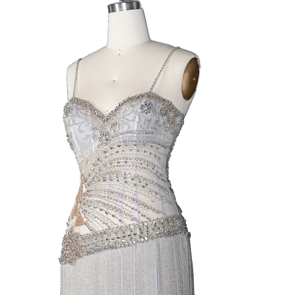 The Fayrouz – aqua beaded tassel mermaid evening gown | Riviera Couture