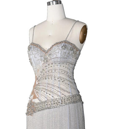 The Fayrouz – aqua beaded tassel mermaid evening gown | Riviera Couture