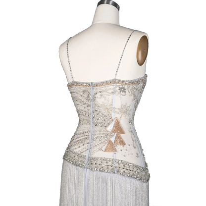 The Fayrouz – aqua beaded tassel mermaid evening gown | Riviera Couture