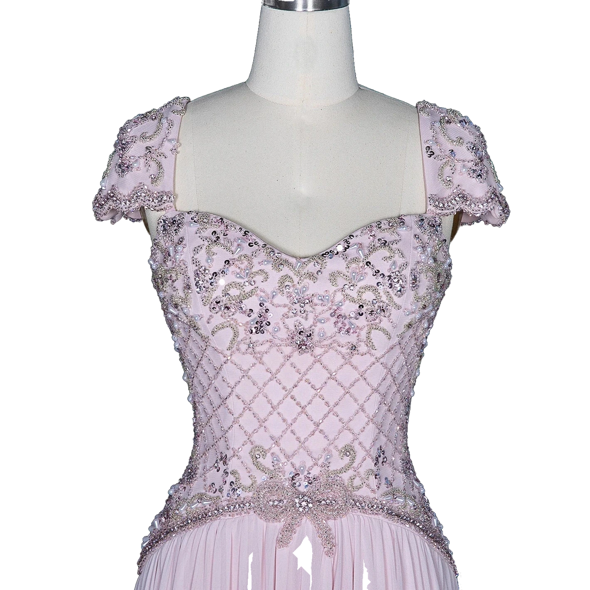 The Wafa – pink beaded sweetheart cap sleeve chiffon gown | Riviera Couture