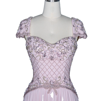 The Wafa – pink beaded sweetheart cap sleeve chiffon gown | Riviera Couture