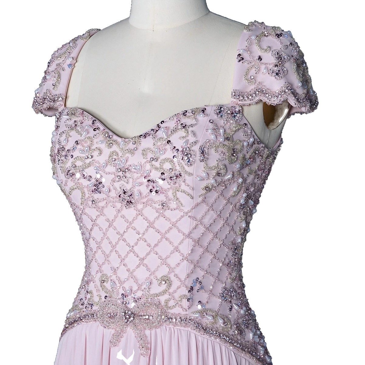 The Wafa – pink beaded sweetheart cap sleeve chiffon gown | Riviera Couture