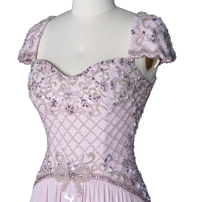 The Wafa – pink beaded sweetheart cap sleeve chiffon gown | Riviera Couture