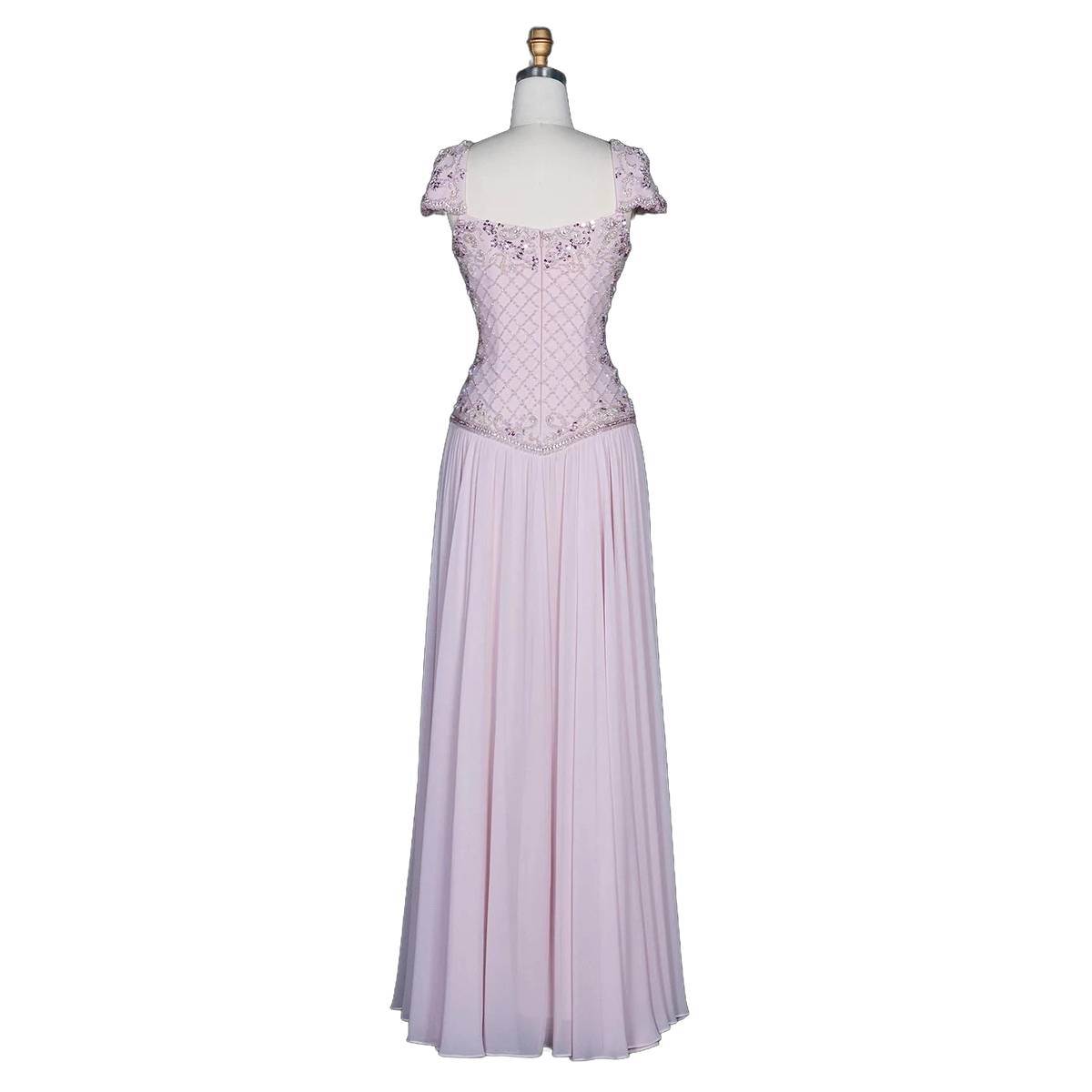 The Wafa – pink beaded sweetheart cap sleeve chiffon gown | Riviera Couture