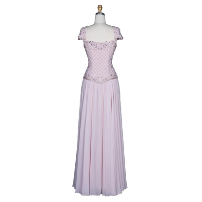 The Wafa – pink beaded sweetheart cap sleeve chiffon gown | Riviera Couture