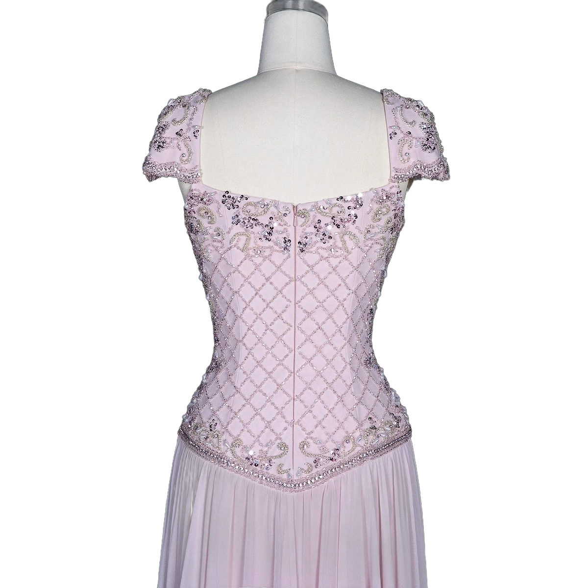The Wafa – pink beaded sweetheart cap sleeve chiffon gown | Riviera Couture