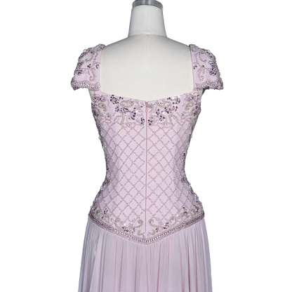 The Wafa – pink beaded sweetheart cap sleeve chiffon gown | Riviera Couture