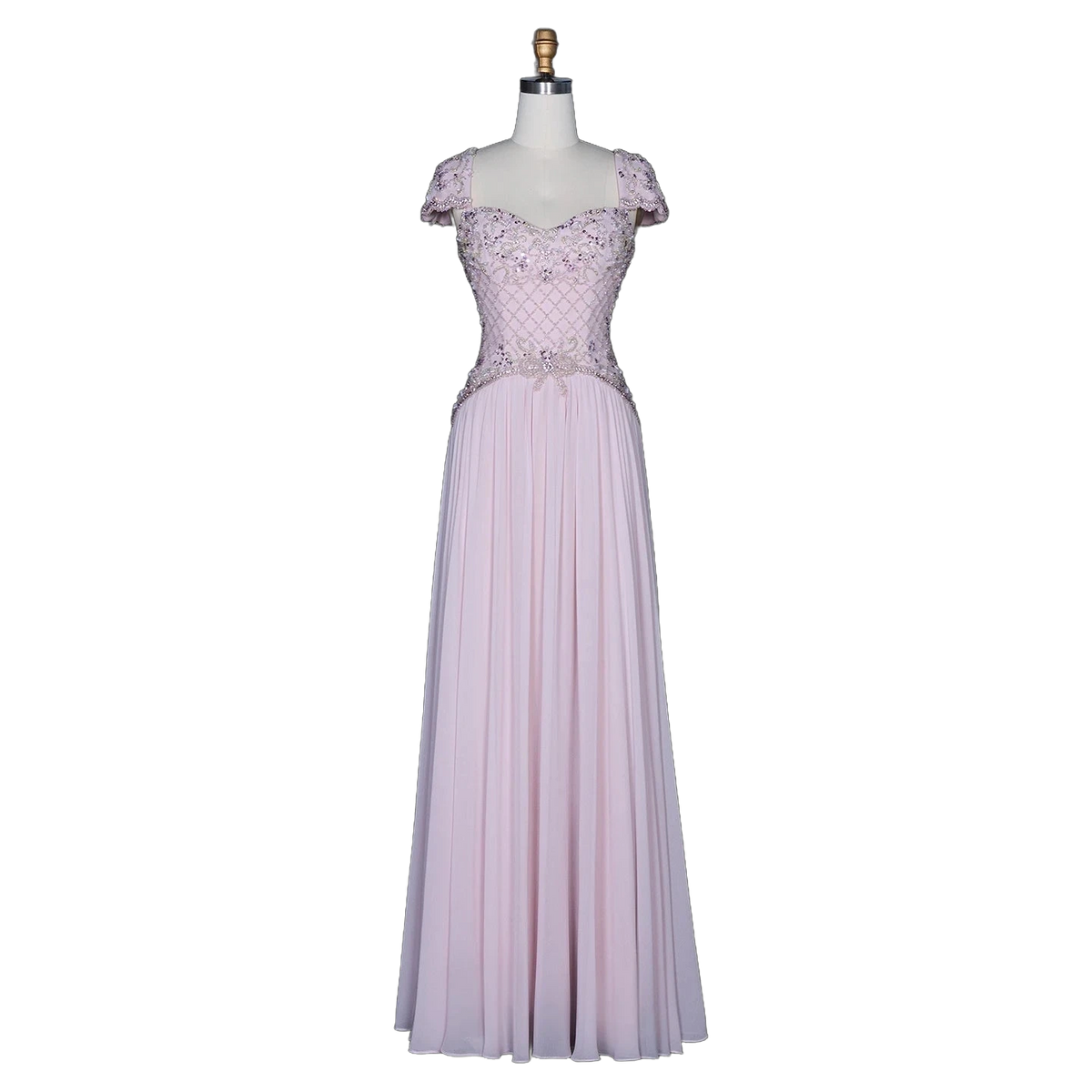 The Wafa – pink beaded sweetheart cap sleeve chiffon gown | Riviera Couture