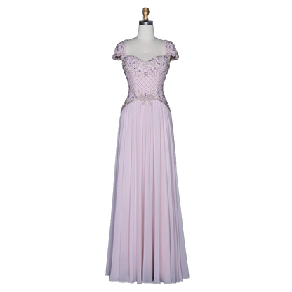 The Wafa – pink beaded sweetheart cap sleeve chiffon gown | Riviera Couture