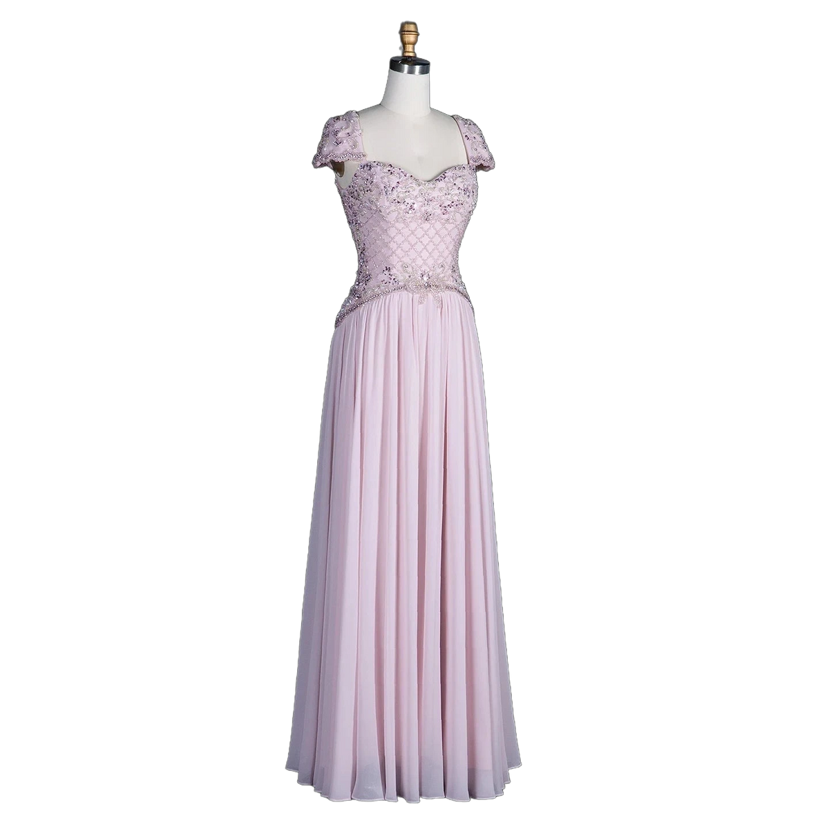 The Wafa – pink beaded sweetheart cap sleeve chiffon gown | Riviera Couture