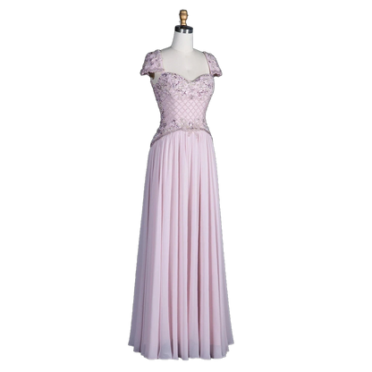 The Wafa – pink beaded sweetheart cap sleeve chiffon gown | Riviera Couture