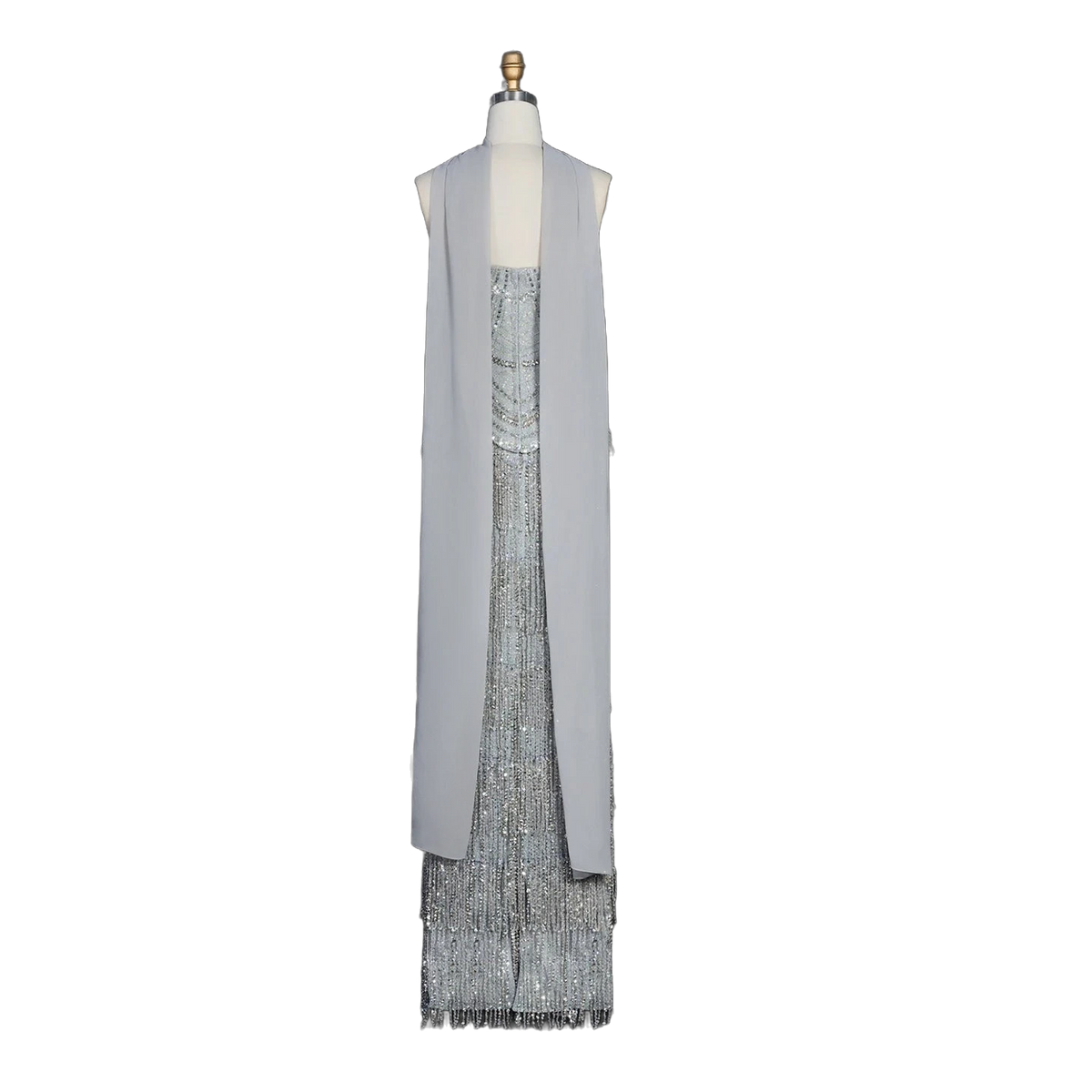The Ghala – gray strapless tiered tassel mermaid gown | Riviera Couture