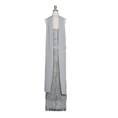 The Ghala – gray strapless tiered tassel mermaid gown | Riviera Couture