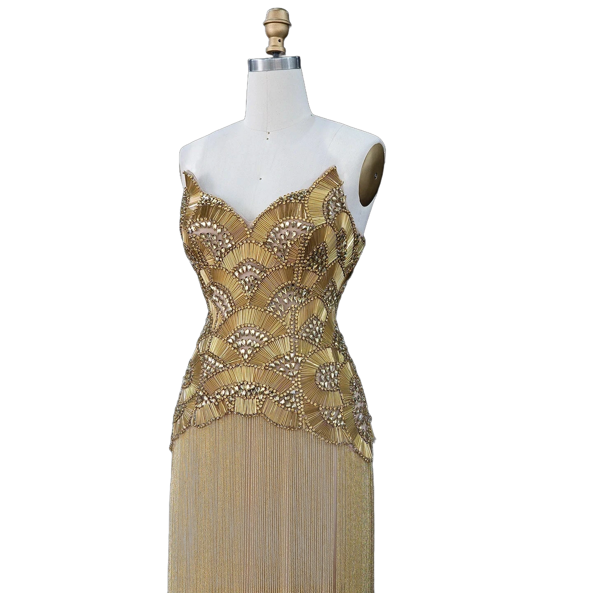 The Maram – heavy beaded fringe column evening gown | Riviera Couture