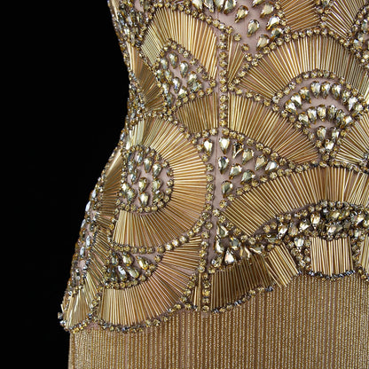 The Maram – heavy beaded fringe column evening gown | Riviera Couture