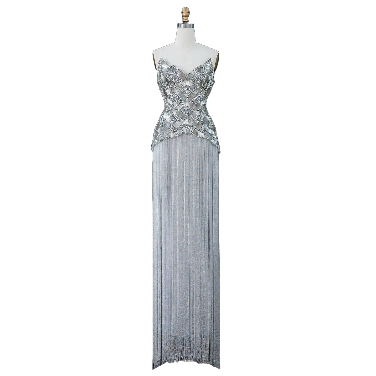 The Maram – heavy beaded fringe column evening gown | Riviera Couture