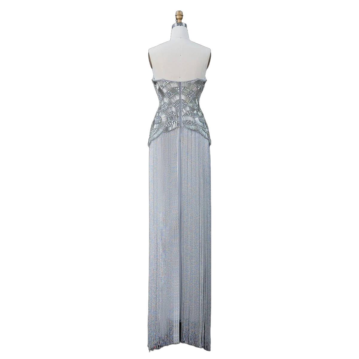 The Maram – heavy beaded fringe column evening gown | Riviera Couture