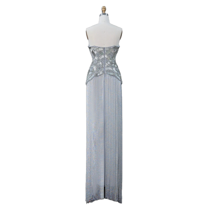 The Maram – heavy beaded fringe column evening gown | Riviera Couture