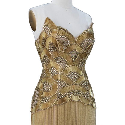 The Maram – heavy beaded fringe column evening gown | Riviera Couture