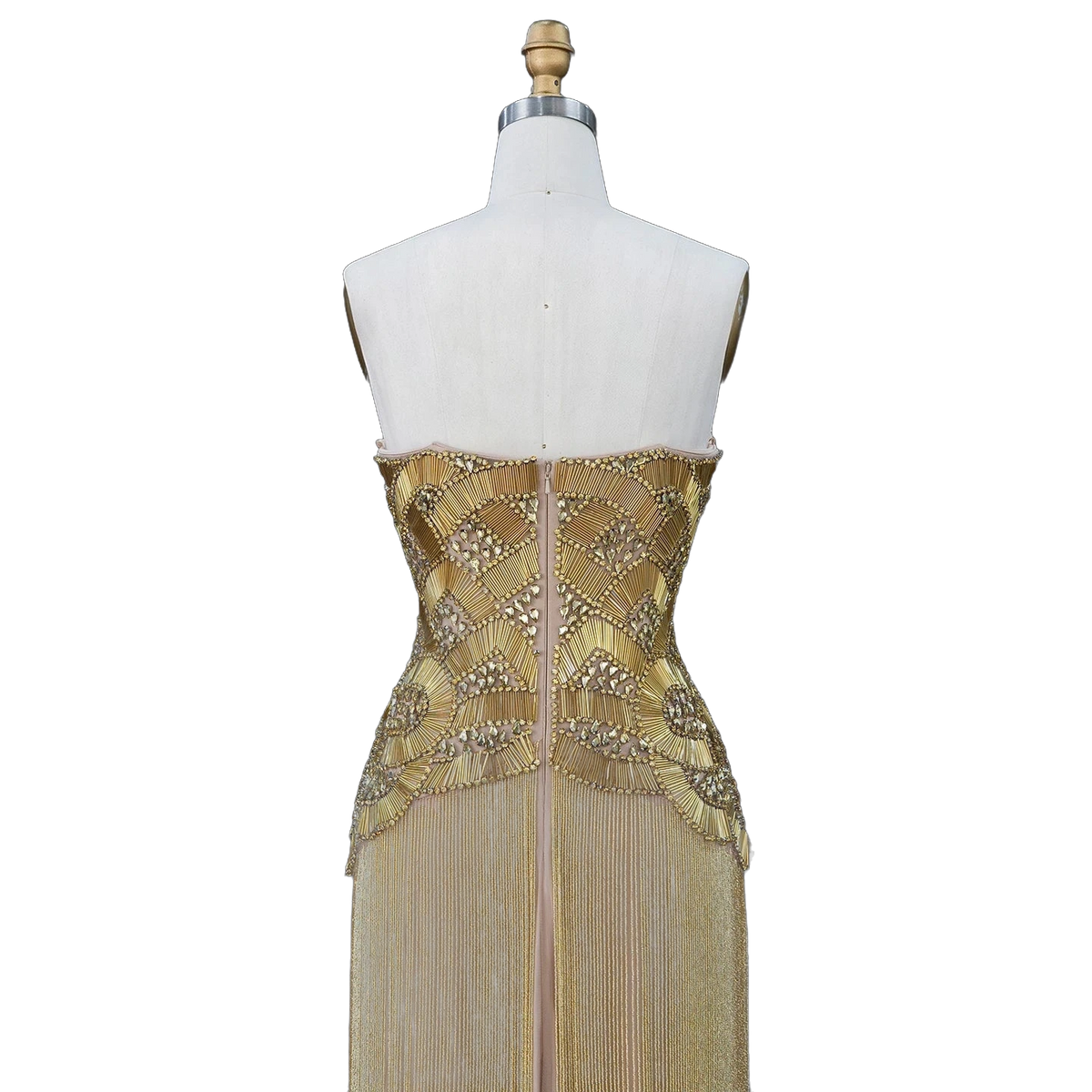 The Maram – heavy beaded fringe column evening gown | Riviera Couture