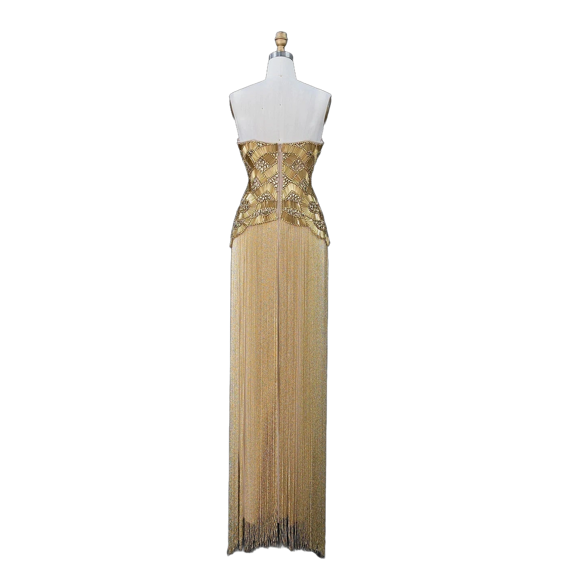 The Maram – heavy beaded fringe column evening gown | Riviera Couture