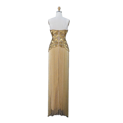The Maram – heavy beaded fringe column evening gown | Riviera Couture