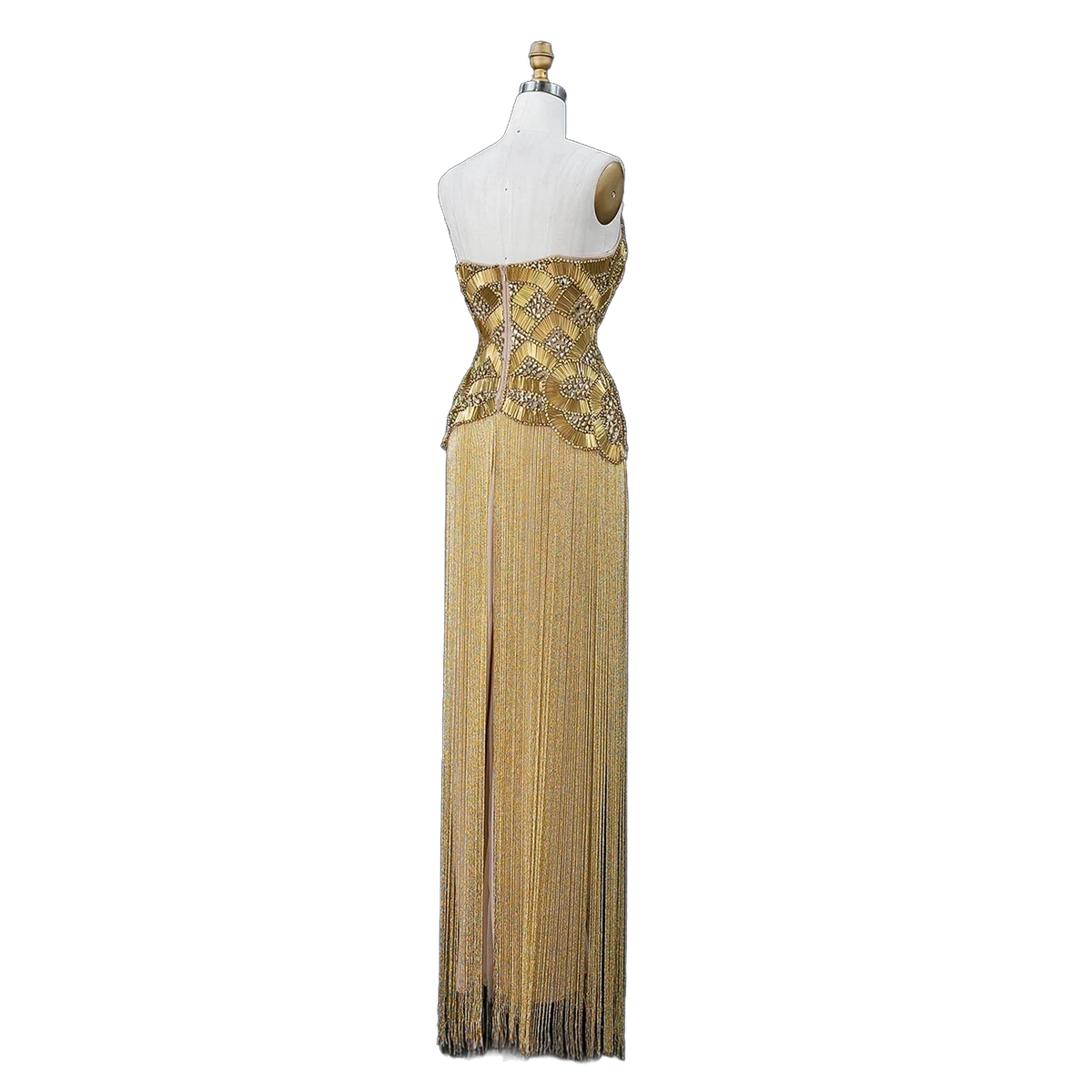 The Maram – heavy beaded fringe column evening gown | Riviera Couture